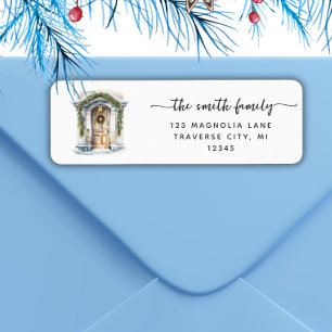 Christmas minmalist Winte door wreath Return Address Label
