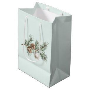 Christmas Mint Pine Cones Branch Ornament Medium Gift Bag