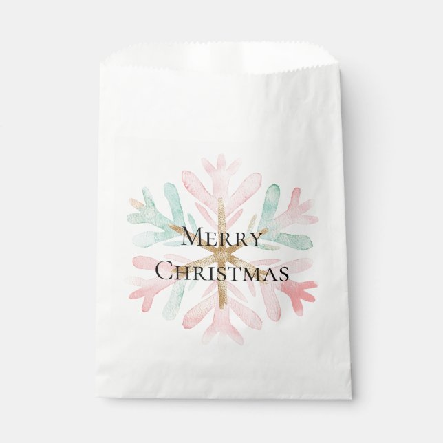 Christmas Mint Pink Snowflakes on White Favour Bag (Front)