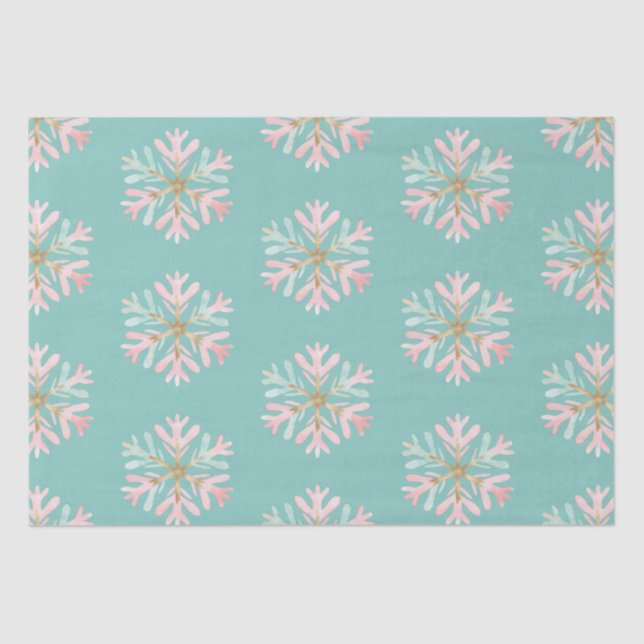 Christmas Mint Pink Snowflakes  Tissue Paper (Front)