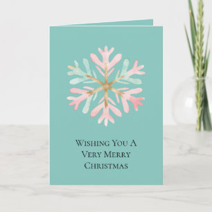Christmas Mint Pink White Snowflake Card