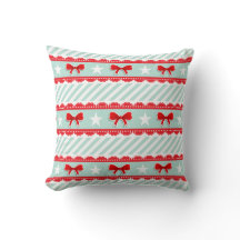 Christmas Mint Stripes Red Bows Stars Pattern