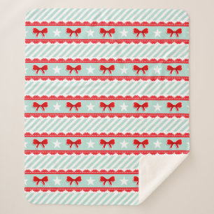 Christmas Mint Stripes Red Bows Stars Pattern Sherpa Blanket