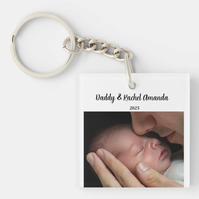 Christmas Miracle Daddy & Baby Photo Birth Stats Key Ring (Front)