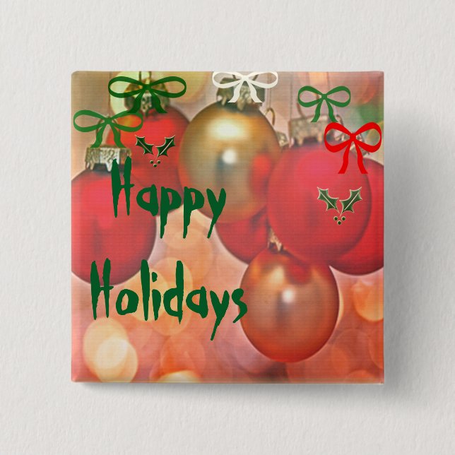 Christmas mistletoe and baubles 15 cm square badge (Front)