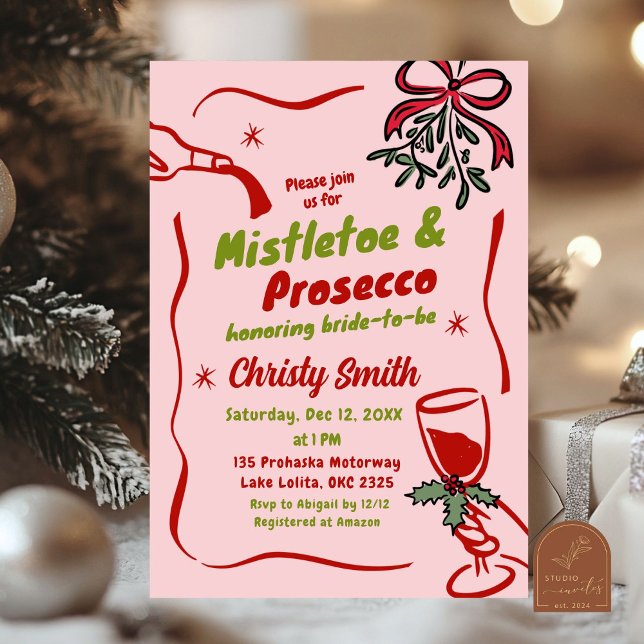 Christmas Mistletoe and Prosecco Bridal Shower Invitation (Creator Uploaded)