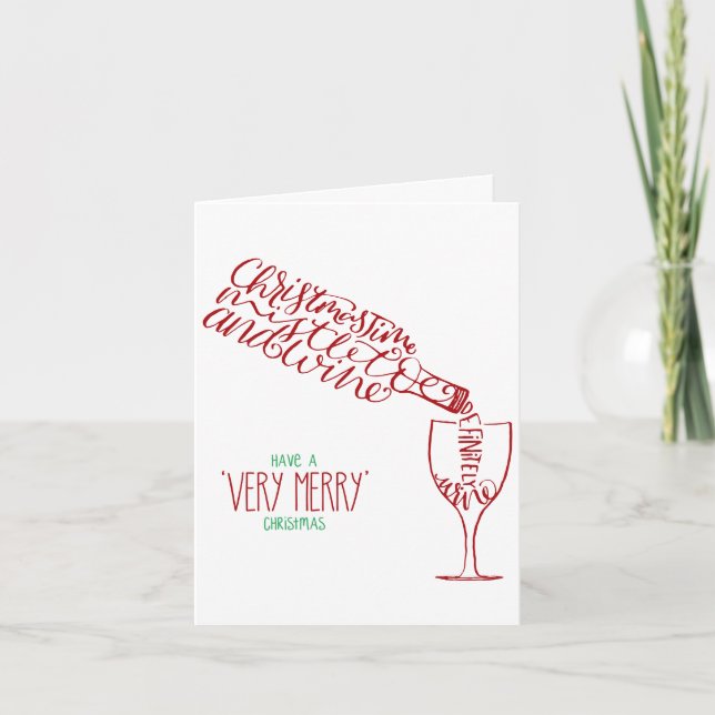Christmas Mistletoe and Wine | Elegant Script Holiday Card (Front)