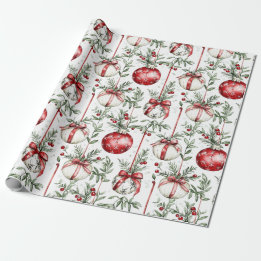 Christmas Mistletoe Bauble Greenery Wrapping Paper