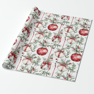 Christmas Mistletoe Bauble Greenery Wrapping Paper
