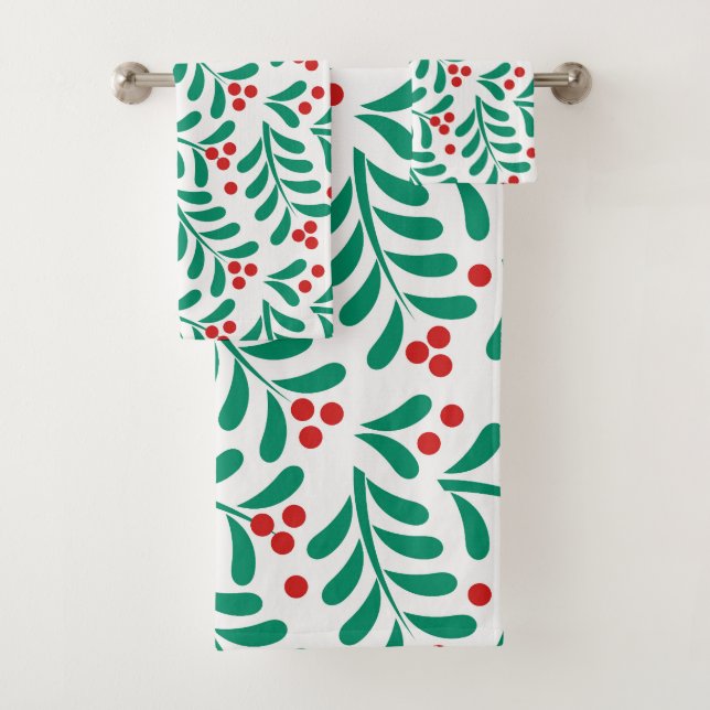 Christmas mistletoe berries pattern Towel (Insitu)