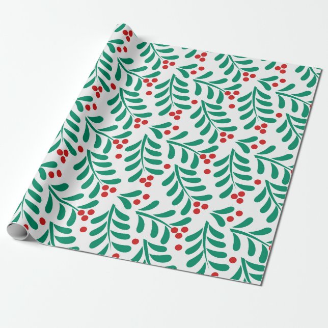 Christmas mistletoe berriespattern Wrapping Paper  (Unrolled)