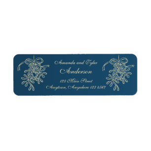 Christmas Mistletoe Blue Return Address Label