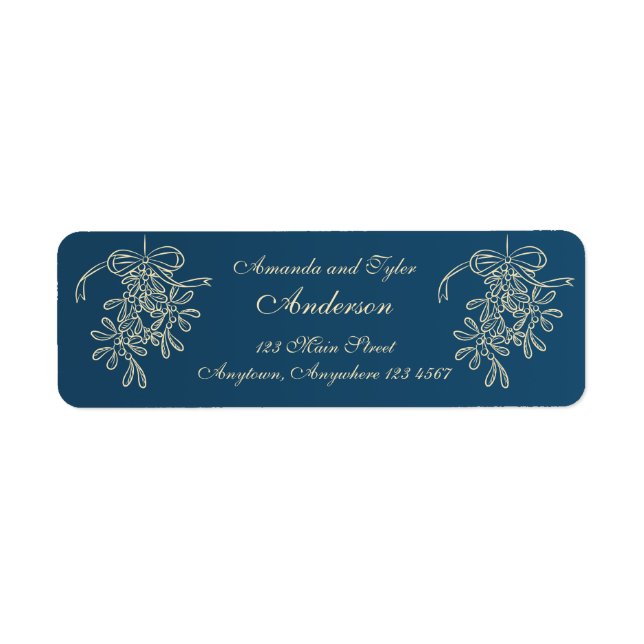 Christmas Mistletoe Blue Return Address Label (Front)