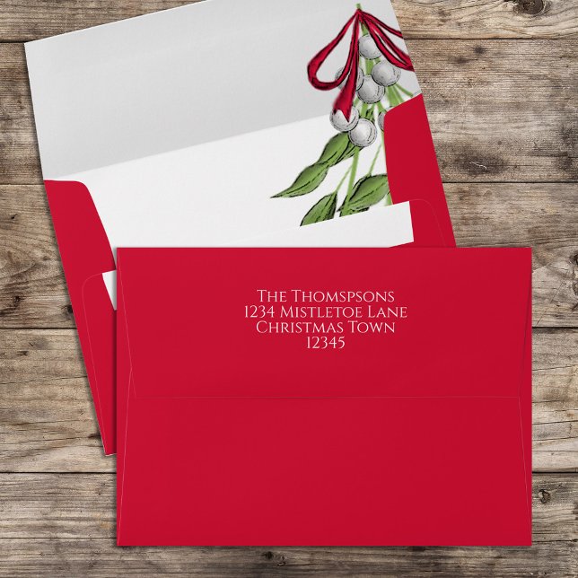 Christmas Mistletoe Botanical Greenery Festive Envelope (Christmas holiday red and green mistletoe envelope)