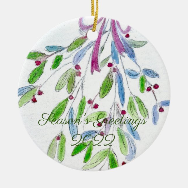 Christmas Mistletoe Ceramic Decoration  (Front)