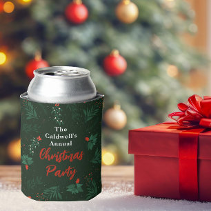 Christmas Mistletoe Custom Green Holiday Party Can Cooler