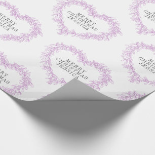 Christmas mistletoe drawing heart purple white wrapping paper