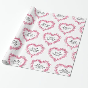 Christmas mistletoe drawing heart white red wrapping paper