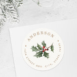 Christmas Mistletoe Family Name Return Address Classic Round Sticker<br><div class="desc">Custom designed round return address labels/stickers featuring watercolor Christmas mistletoe and red berries design. Personalise with family name and address. Perfect for decorating holiday envelopes,  DIY gifts,  and more!</div>