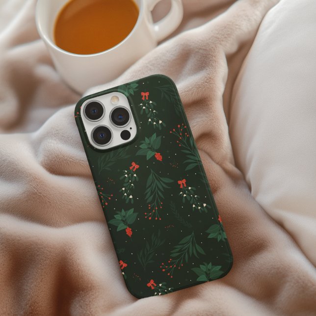 Christmas Mistletoe Festive Dark Green Holiday iPhone Case (Creator Uploaded)