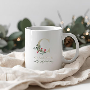 Christmas Mistletoe Monogram Holiday Gift Coffee Mug