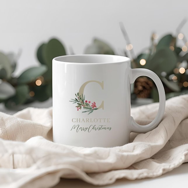 Christmas Mistletoe Monogram Holiday Gift Coffee Mug (Creator Uploaded)