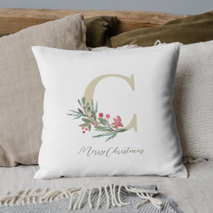 Christmas Mistletoe Monogram Holiday Gift Cushion