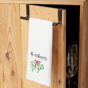 Christmas Mistletoe NAME Festive Holiday Kiss Fun Tea Towel