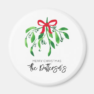 Christmas Mistletoe Name Festive Red Green Fun Magnet