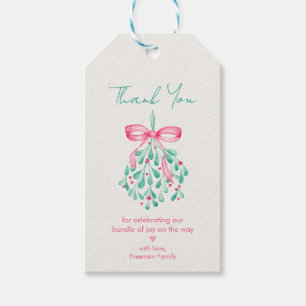 Christmas Mistletoe Pink Baby Shower Thank You Gift Tags