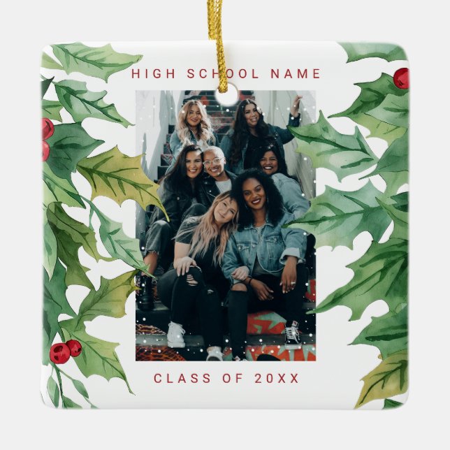 Christmas Mistletoe School College Photo Ceramic Ornament (Front)