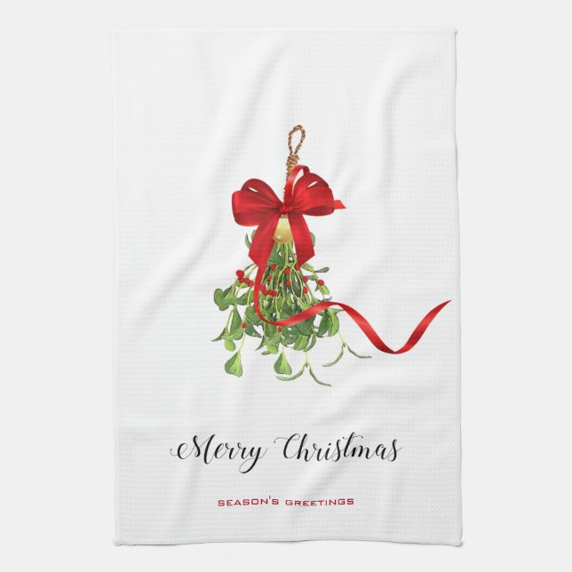 Christmas Mistletoe Tea Towel (Vertical)