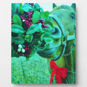 Christmas Mistletoe Teal Horse Plaque