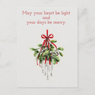 Christmas Mistletoe, watercolor Christmas Holiday Postcard