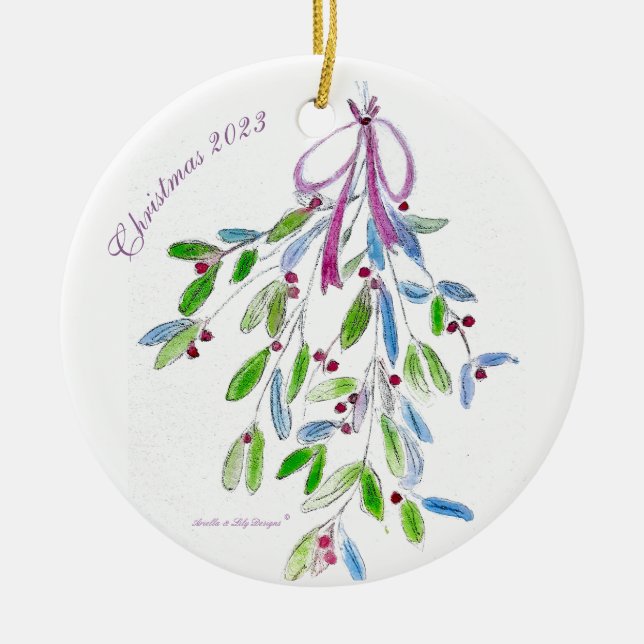 Christmas Mistletoe with poem Ceramic Ornament (Front)