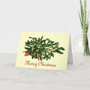 CHRISTMAS MISTLETOES WITH RED RIBBON CARD