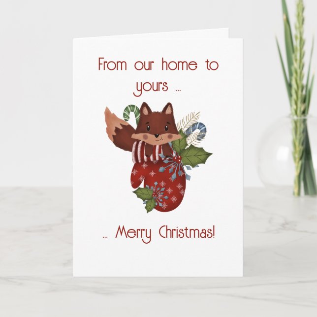 Christmas Mitten with Cute Fox Holiday Card (Front)