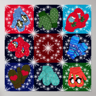 Christmas Mittens Collection Whimsical  Poster