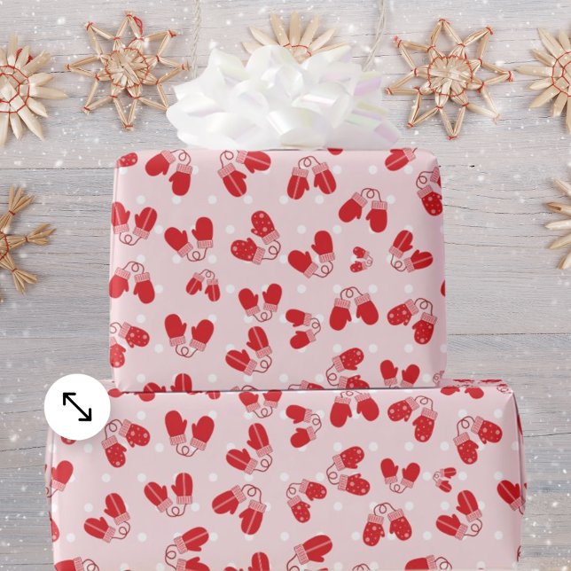 Christmas Mittens Red Pink Simple Pattern Wrap Wrapping Paper (Creator Uploaded)