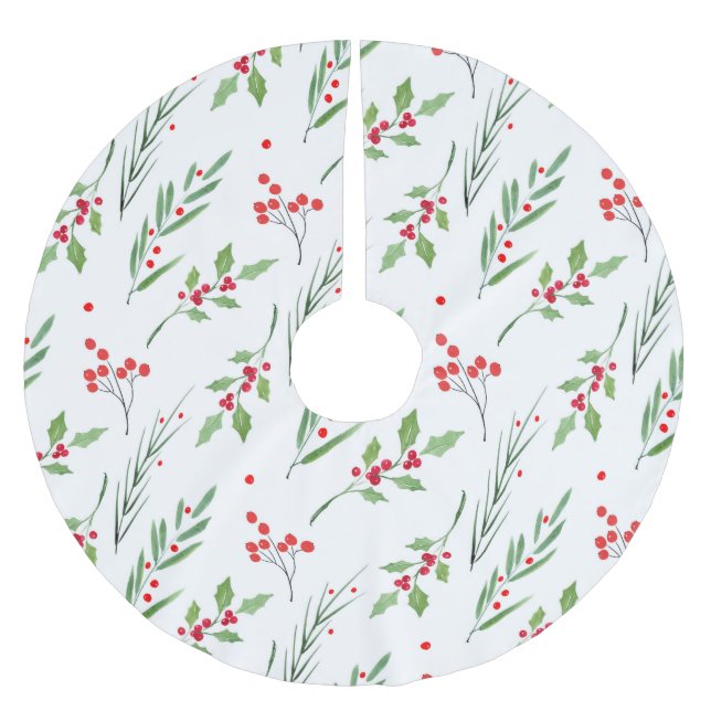 Christmas Mixed Botanical Pattern   Apron Brushed Polyester Tree Skirt (Front)