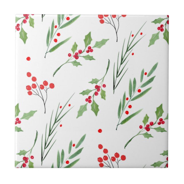 Christmas Mixed Botanical Pattern  Ceramic Tile (Front)