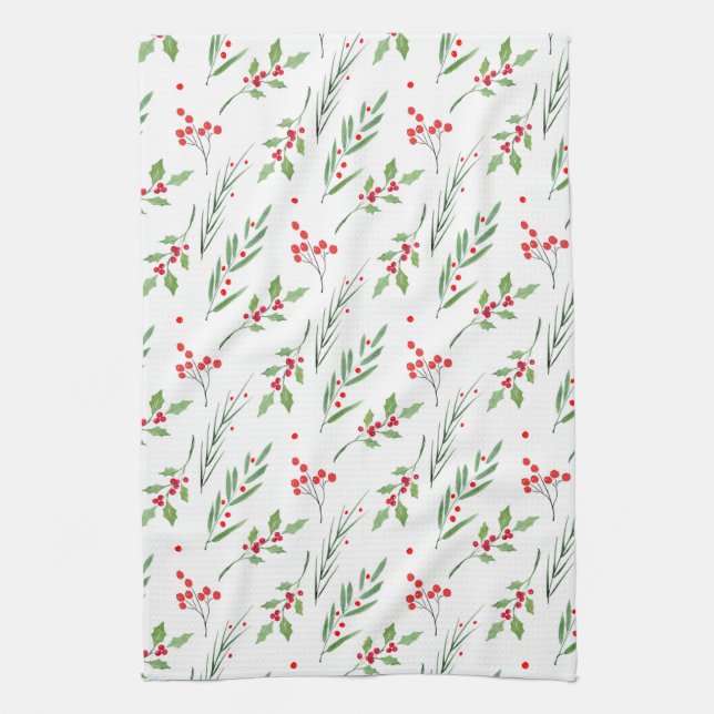 Christmas Mixed Botanical Pattern   Kitchen Towel (Vertical)
