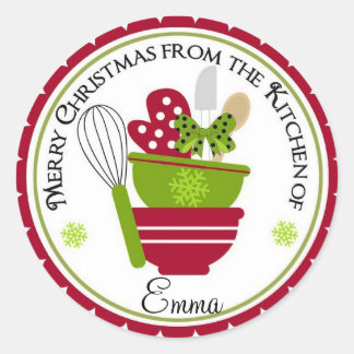 Christmas Mixing Bowls and Baking Mit Classic Round Sticker