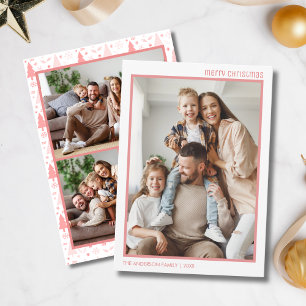 Christmas Modern 4 Family Photo Collage Pink Holiday Card