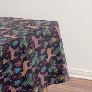 Christmas Modern Abstract Deer Leaves Flowers Tablecloth