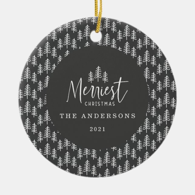 Christmas modern black white japandi  ceramic ornament (Front)