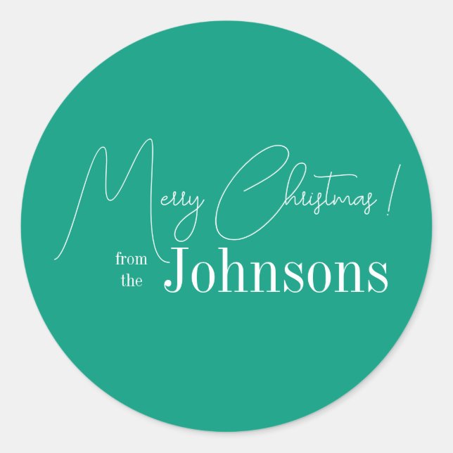 Christmas Modern Bright Green Family Classic Round Sticker (Front)
