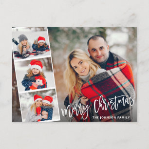 Christmas Modern Brush Script 4 PHOTO Greeting Postcard