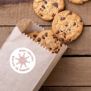 Christmas Modern Cute Red Green Colourful Snowflak Classic Round Sticker