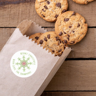 Christmas Modern Cute Red Green Colourful Snowflak Classic Round Sticker